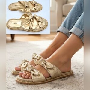 SCHUTZ Metallic Espadrille Slide Sandals Soft Gold Size 37.